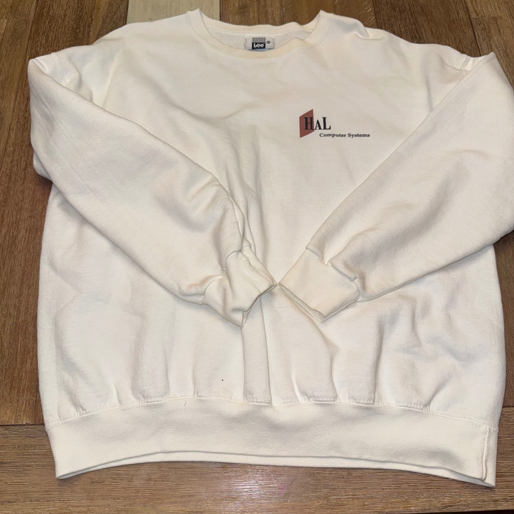 Lee Sweatshirt Mens XL White Excellent Vintage 90s HAL Computer Systems Tech